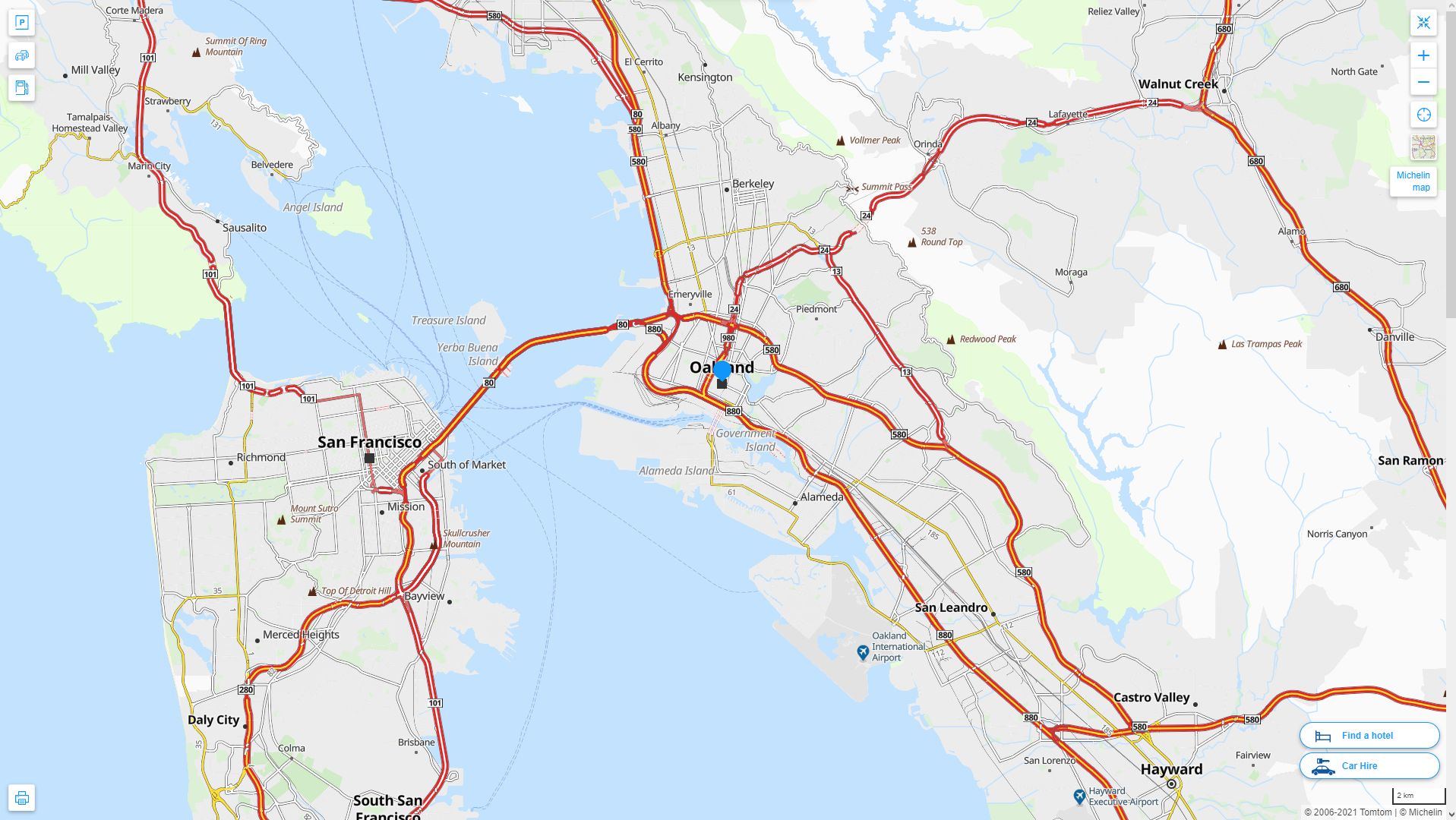 Oakland California Highway and Road Map